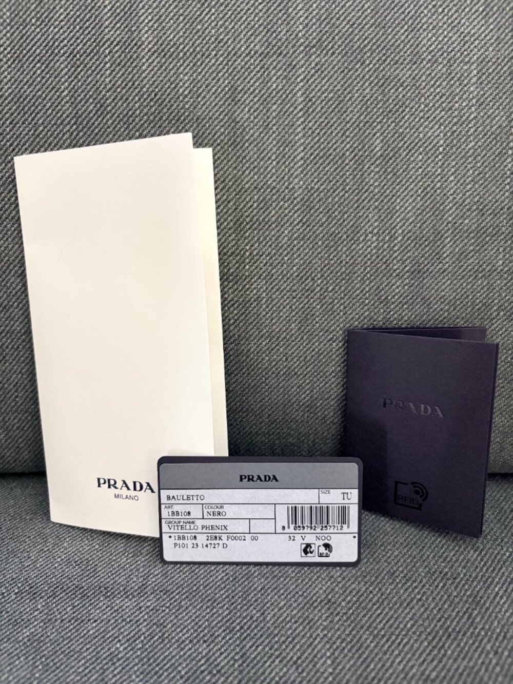 Prada Bauletto Vitello Phenix Black Leather Bag 1BB108 Dust Bag Auth Card Strap - Picture 16 of 16